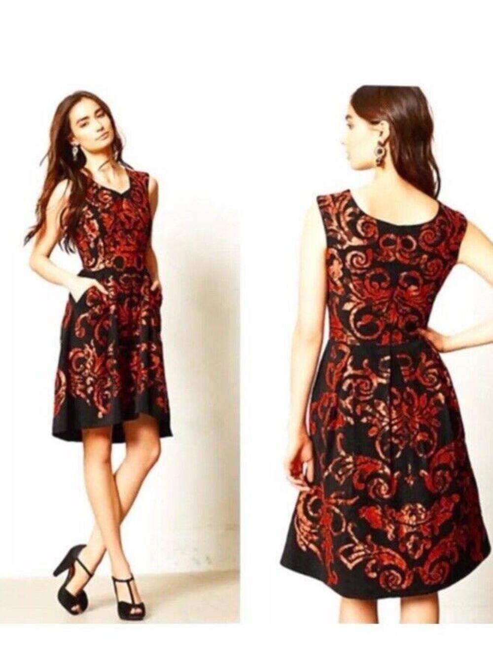 Elegant Anthropologie Yoana Baraschi Mirissa Black Orange Burnout Dress 0P